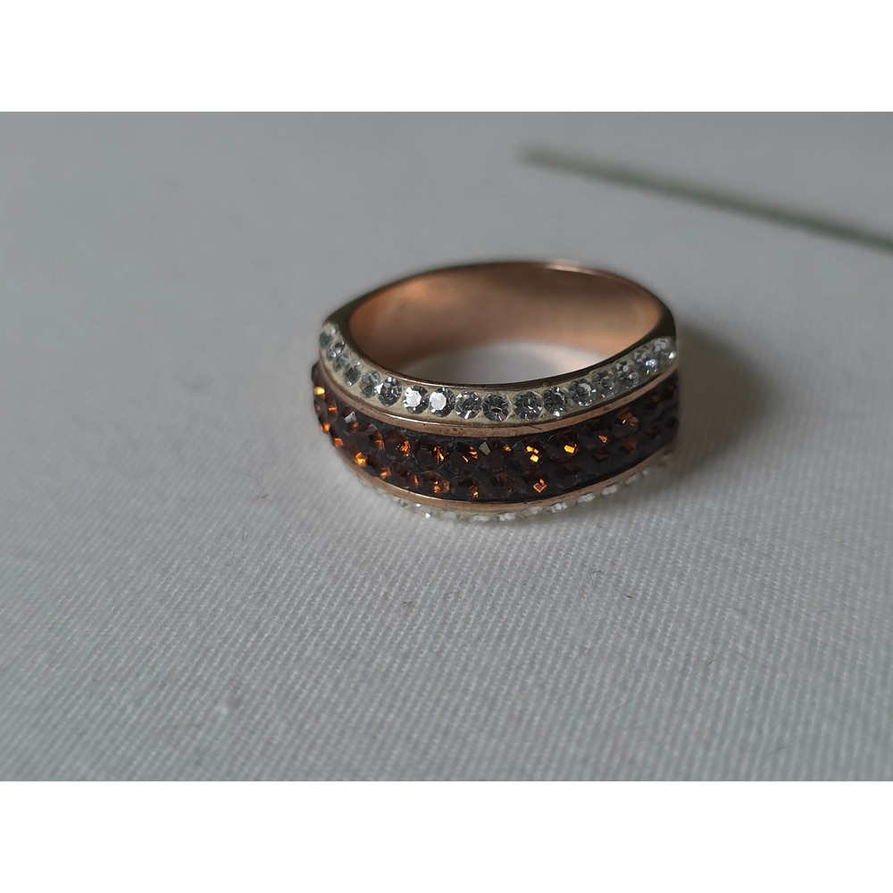 Vintage Style Rose Gold Plated Sterling Silver Amber Crystal Pave Ring Size 7